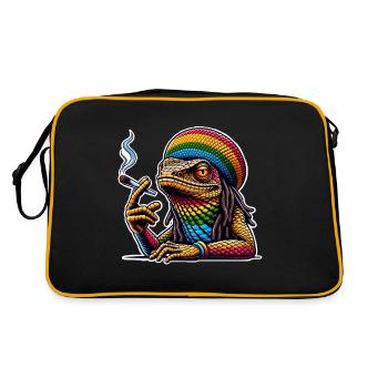Echse Kiffen Cannabis - Retro Tasche - Schwarz/Gold - Hinten