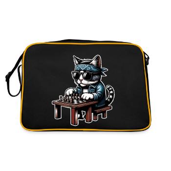 Schach Katze - Retro Tasche - Schwarz/Gold - Hinten
