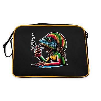 Echse Kiffen Cannabis - Retro Tasche - Schwarz/Gold - Hinten