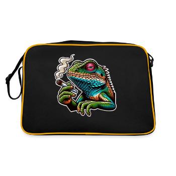 Kiffen Cannabis Echse - Retro Tasche - Schwarz/Gold - Hinten
