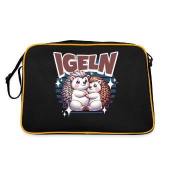 Igel Kuscheln Igeln - Retro Tasche - Schwarz/Gold - Hinten