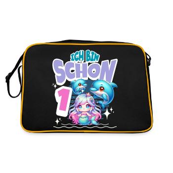 1. Geburtstag Meerjungfrau Delfin Kinder Mädchen - Retro Tasche - Schwarz/Gold - Hinten