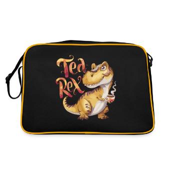 Niedlicher Dinosaurier trinkt Tee T-Rex Humor - Retro Tasche - Schwarz/Gold - Hinten