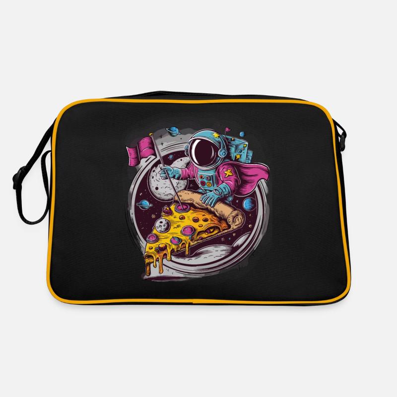 Astronaut in Pizza für einen Kosmonaut Retro Tasche