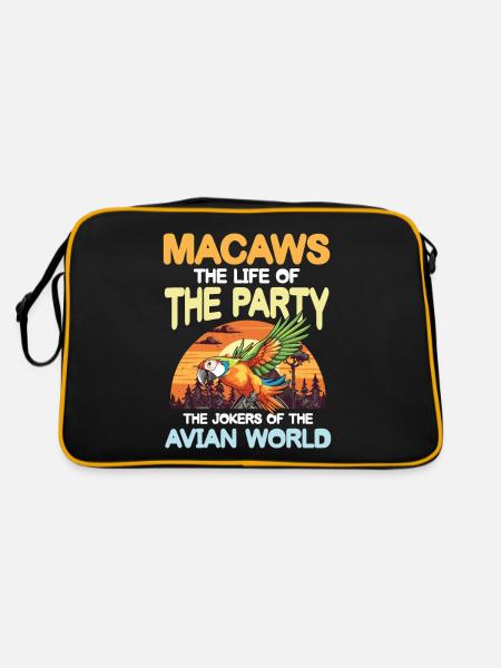 Macaws The Life of the Party Jokers Avian Wolrd - Retro Tasche - Schwarz/Gold - Hinten