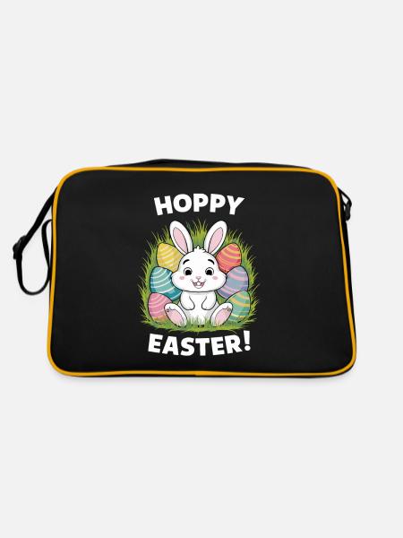 Frohe Ostern Hase Osterei Hoppy Easter - Retro Tasche - Schwarz/Gold - Hinten