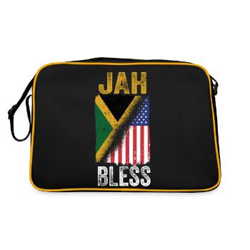 Jah Bless American Flag Reggae Jamaika Wurzeln - Retro Tasche - Schwarz/Gold - Hinten
