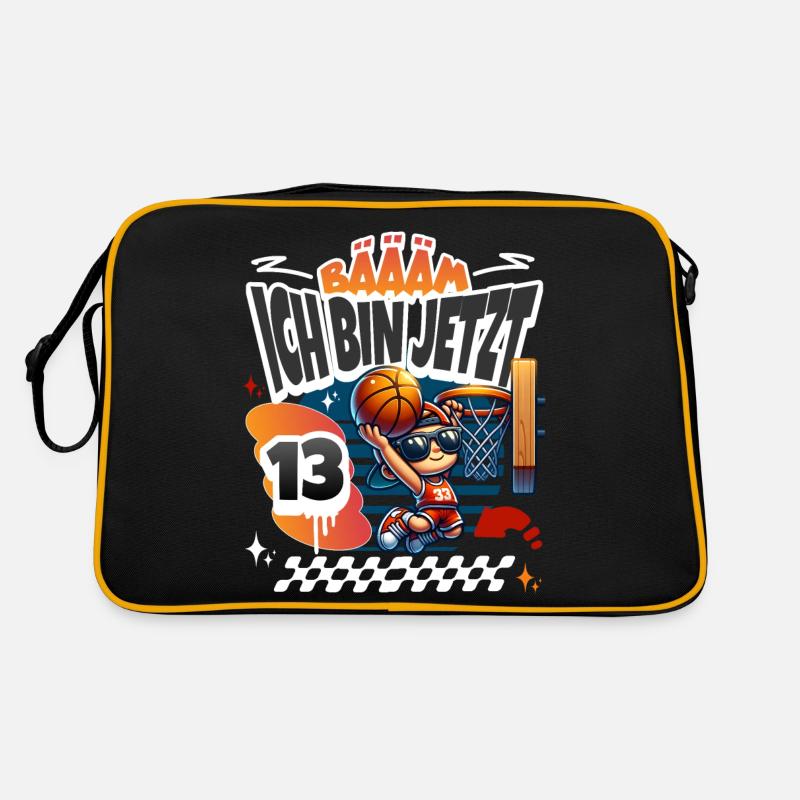 Basketball Bääm Ich Bin Jetzt 13. Geburtstag - Retro Tasche - Schwarz/Gold