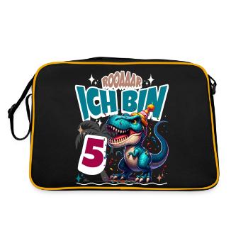 T Rex Dinosaurier 5. Geburtstag Kindergeburtstag - Retro Tasche - Schwarz/Gold - Hinten