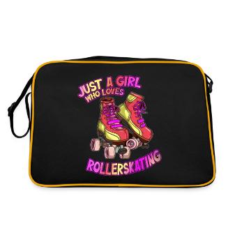 Rollerskating Rollschuh fahren Girl Mädchen Spruch - Retro Tasche - Schwarz/Gold - Hinten