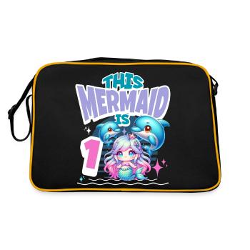 Meerjungfrau 1. Geburtstag Mädchen Kinder - Retro Tasche - Schwarz/Gold - Hinten