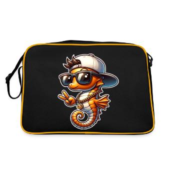 Seepferd Cool - Retro Tasche - Schwarz/Gold - Hinten