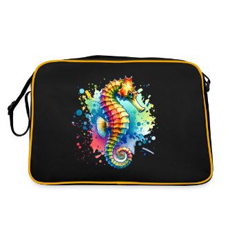 Seepferd Seepferdchen - Retro Tasche - Schwarz/Gold - Hinten