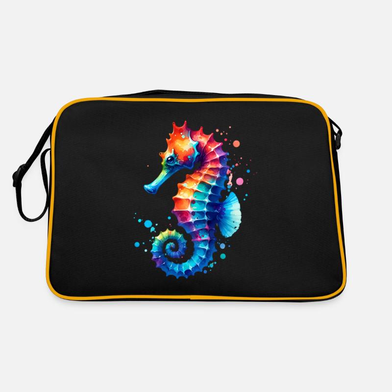 Seepferd Seepferdchen - Retro Tasche - Schwarz/Gold