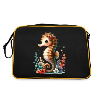 Seepferd Seepferdchen - Retro Tasche - Schwarz/Gold - Hinten