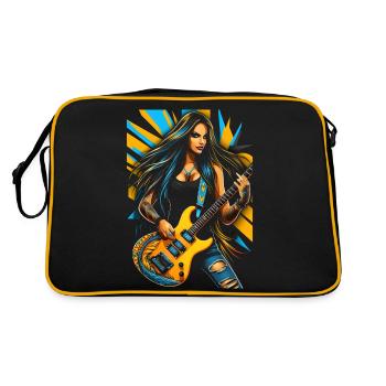 Wilde Gittarendiva mit E-Gitarre - Retro Tasche - Schwarz/Gold - Hinten