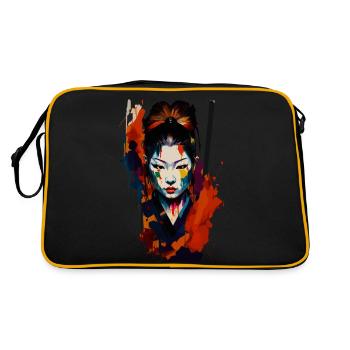 Samurai Warrior - Splash Art - Retro Tasche - Schwarz/Gold - Hinten