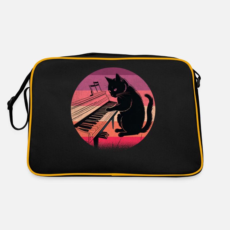 Chat noir miniature panthère jouant du piano et l Sac Retro