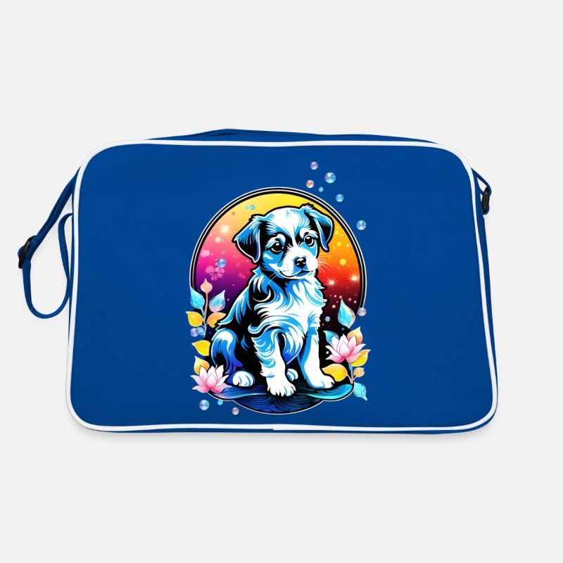 Chiot mignon avec des fleurs de lotus Sac Retro