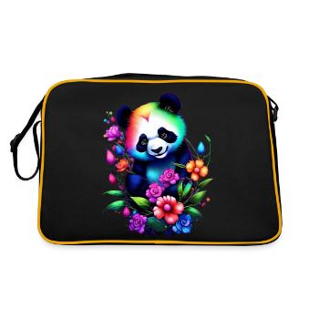 Rainbow panda with flowers - Dream Fantasy Art - Retro Bag - black/gold - Back