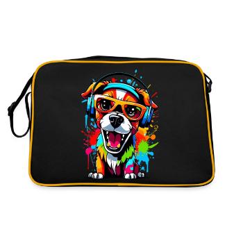 Dog with headphones and sunglasses - Retro Bag - black/gold - Back