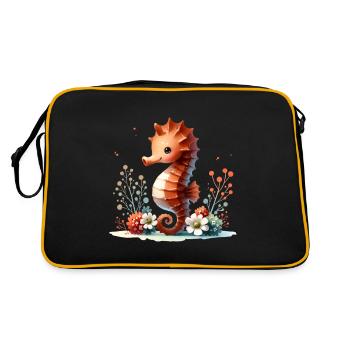 Seepferd Seepferdchen - Retro Tasche - Schwarz/Gold - Hinten
