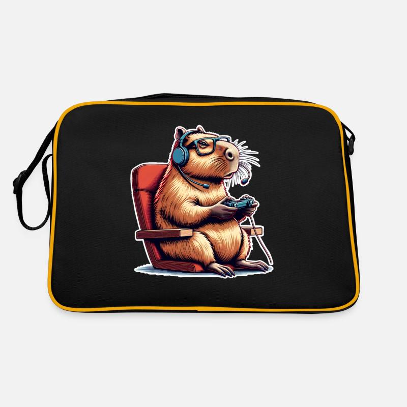 Capybara Gaming Nerd - Retro Tasche - Schwarz/Gold