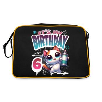 6th Birthday Cat Graffiti - Retro Bag - black/gold - Back