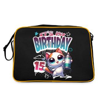 Graffiti de chat de 15e anniversaire - Sac Retro - noir/or - Dos