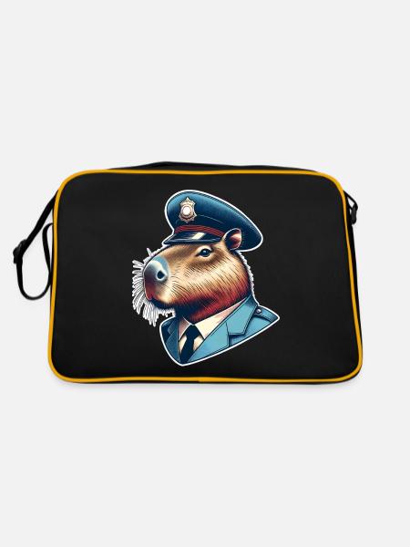 Capybara Polizei - Retro Tasche - Schwarz/Gold