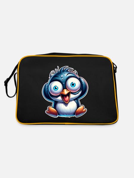 Pinguin Crazy - Retro Tasche - Schwarz/Gold - Hinten