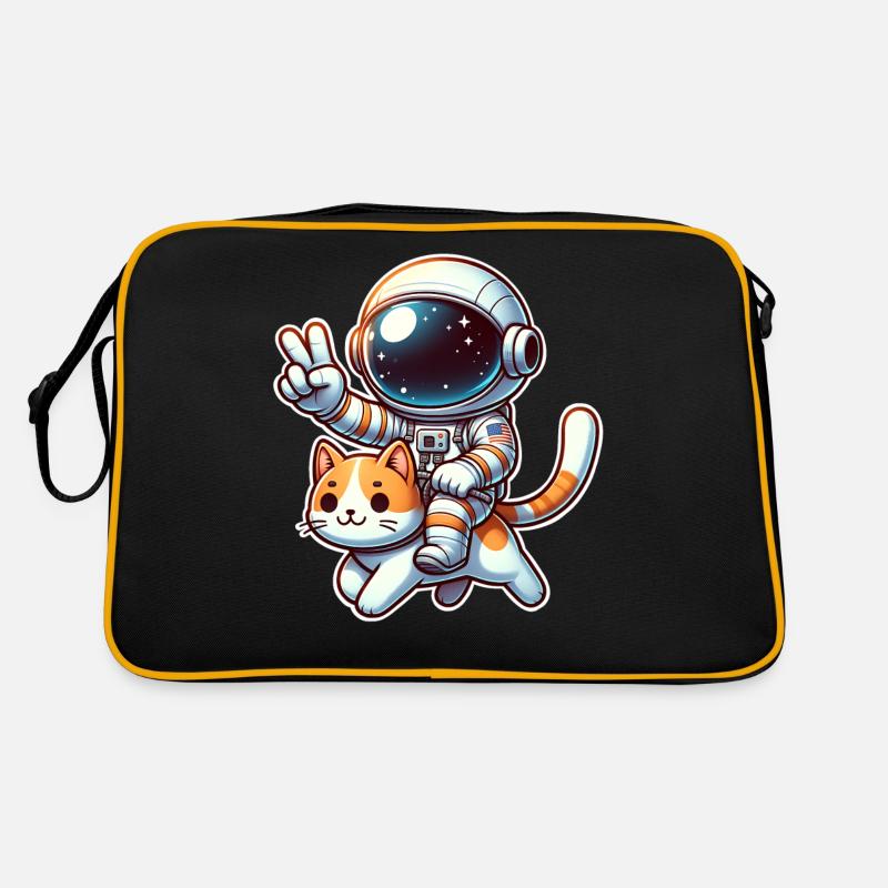 Chat astronaute - Sac Retro - noir/or