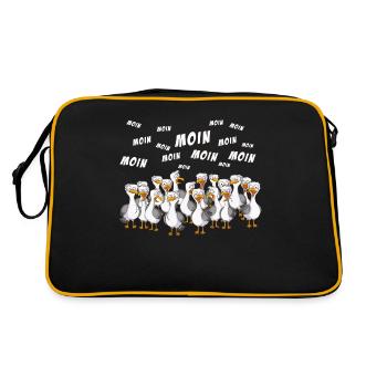 Flock of seagulls greets in Low German Moin Norden - Retro Bag - black/gold - Back