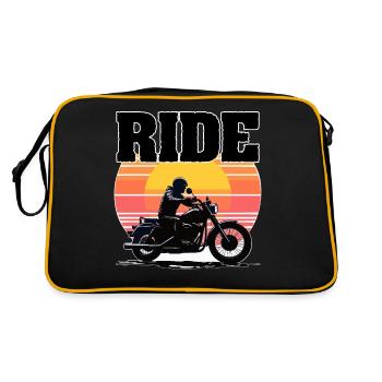 Ride Motorcycle, Silhouette Sunset - Retro Bag - black/gold - Back