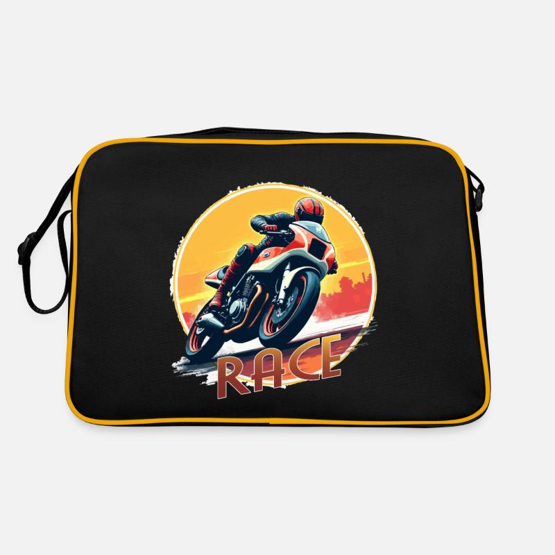 Motorcycle. Bikers in retro look. Run. Retro Bag