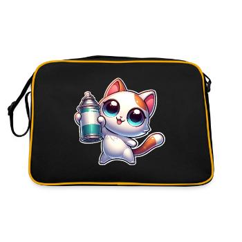 Katze Sprühdose Graffiti - Retro Tasche - Schwarz/Gold - Hinten