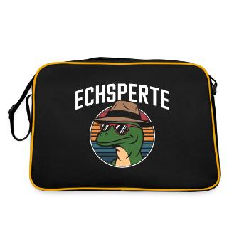 Echsperte Echspertin Lustiger Wortwitz Reptilien - Retro Tasche - Schwarz/Gold - Hinten
