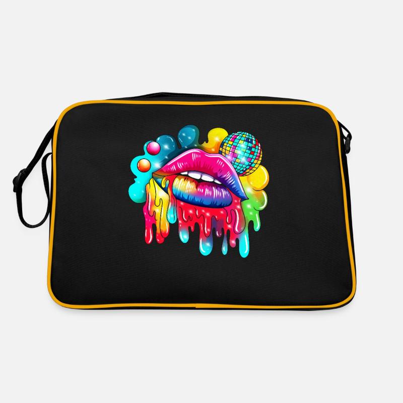 Disco Ball & Rainbow Lips Mouth Graphic Design Retro Bag