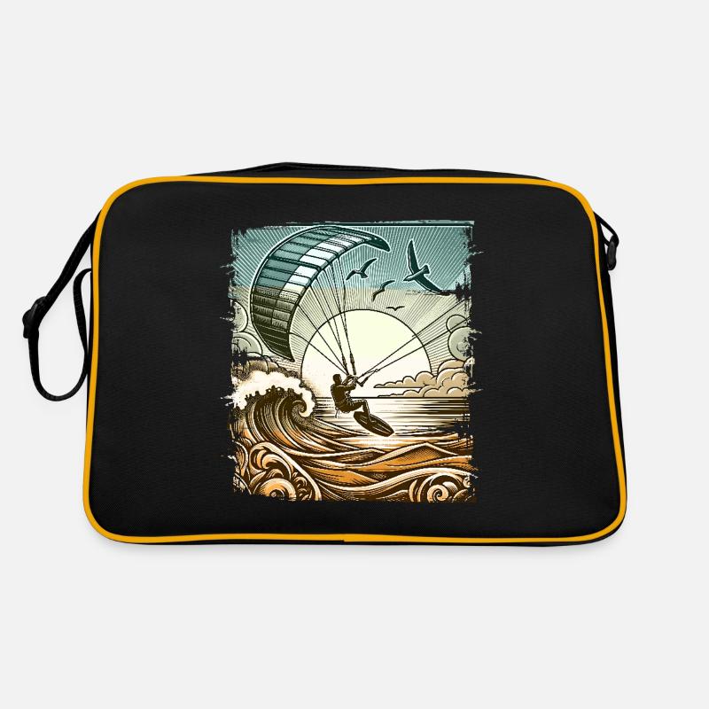 Kitesurfen Kitesurf Kitesurfer Kiteboard - Retro Tasche - Schwarz/Gold