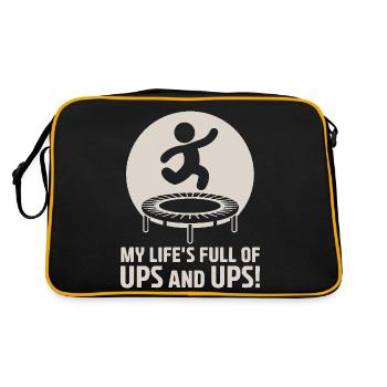Mein Leben ist voll von Ups und Ups - Trampolin Witz - Retro Tasche - Schwarz/Gold - Hinten