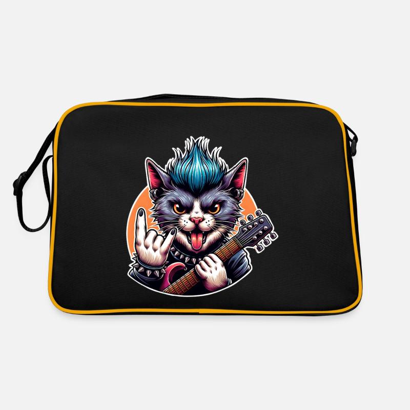 Katze Rock and Roll Gitarrist Retro Tasche