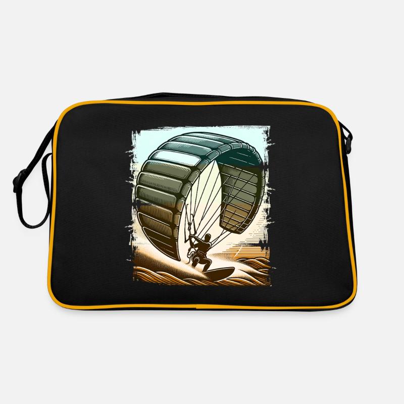 Kitesurf Kitesurfer Kiteboard - Retro Tasche - Schwarz/Gold