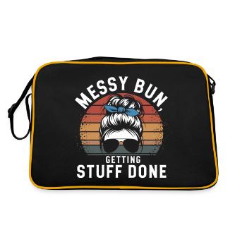 Unordentliches Brötchen Dinge erledigen Humor Putzen - Retro Tasche - Schwarz/Gold - Hinten