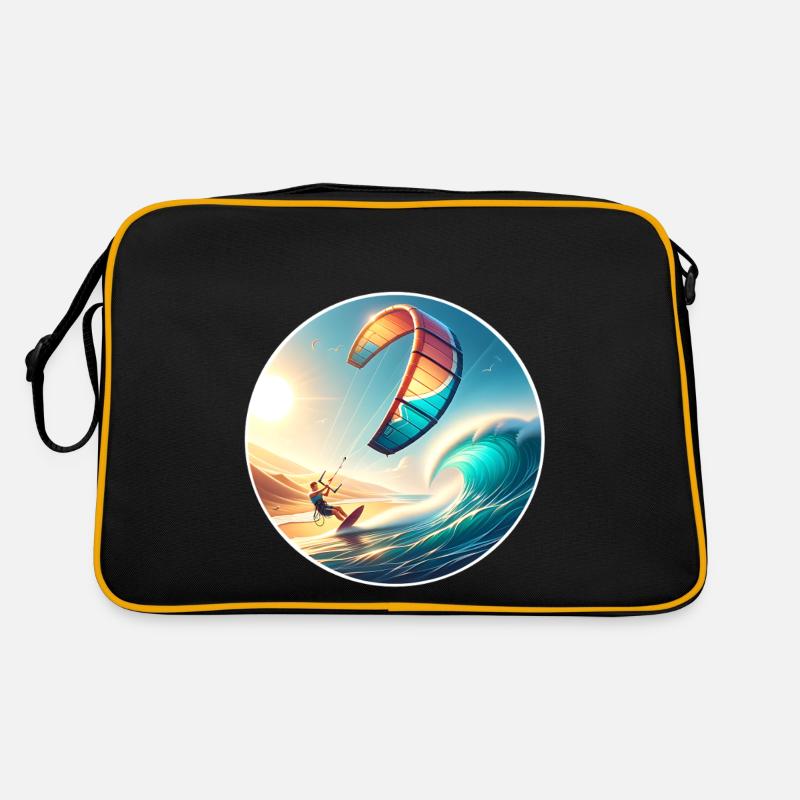 Kitesurfen Kitesurfer Kiteboard - Retro Tasche - Schwarz/Gold