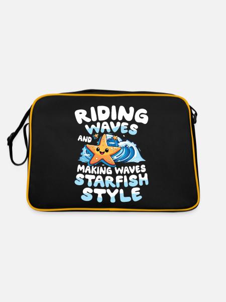 Riding Waves And Making Waves Starfish Style - Retro Tasche - Schwarz/Gold - Hinten