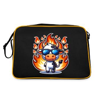 Cow Fire Flames - Retro Bag - black/gold - Back