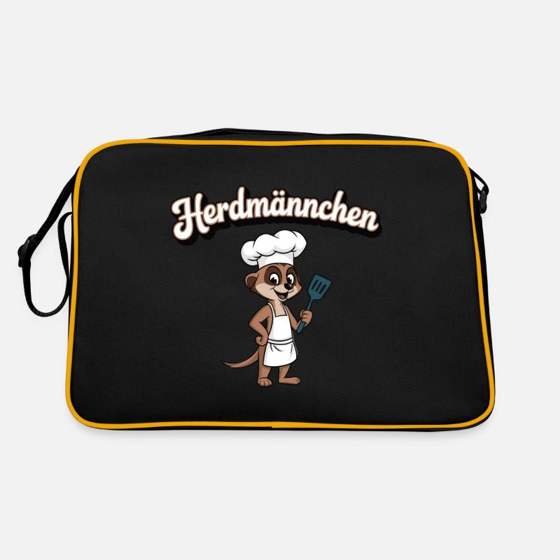 Herdmännchen Erdmännchen Wortwitz Koch - Retro Tasche - Schwarz/Gold