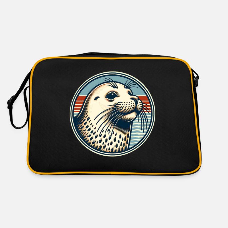 Seehund Robbe - Retro Tasche - Schwarz/Gold