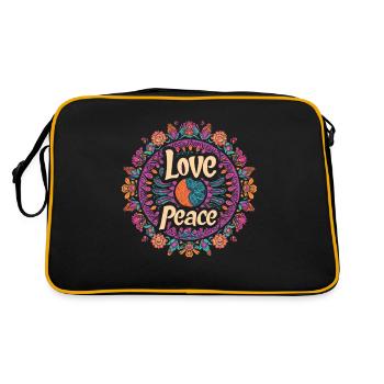 Liebe und Frieden Mandala Kunstwerk für Harmonie - Retro Tasche - Schwarz/Gold - Hinten