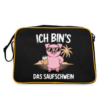 Ich bins der Saufschwein Saufen Bier Alkohol Party - Retro Tasche - Schwarz/Gold - Hinten